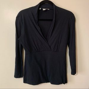 Allegory Black 3/4 Sleeve Faux Wrap Top